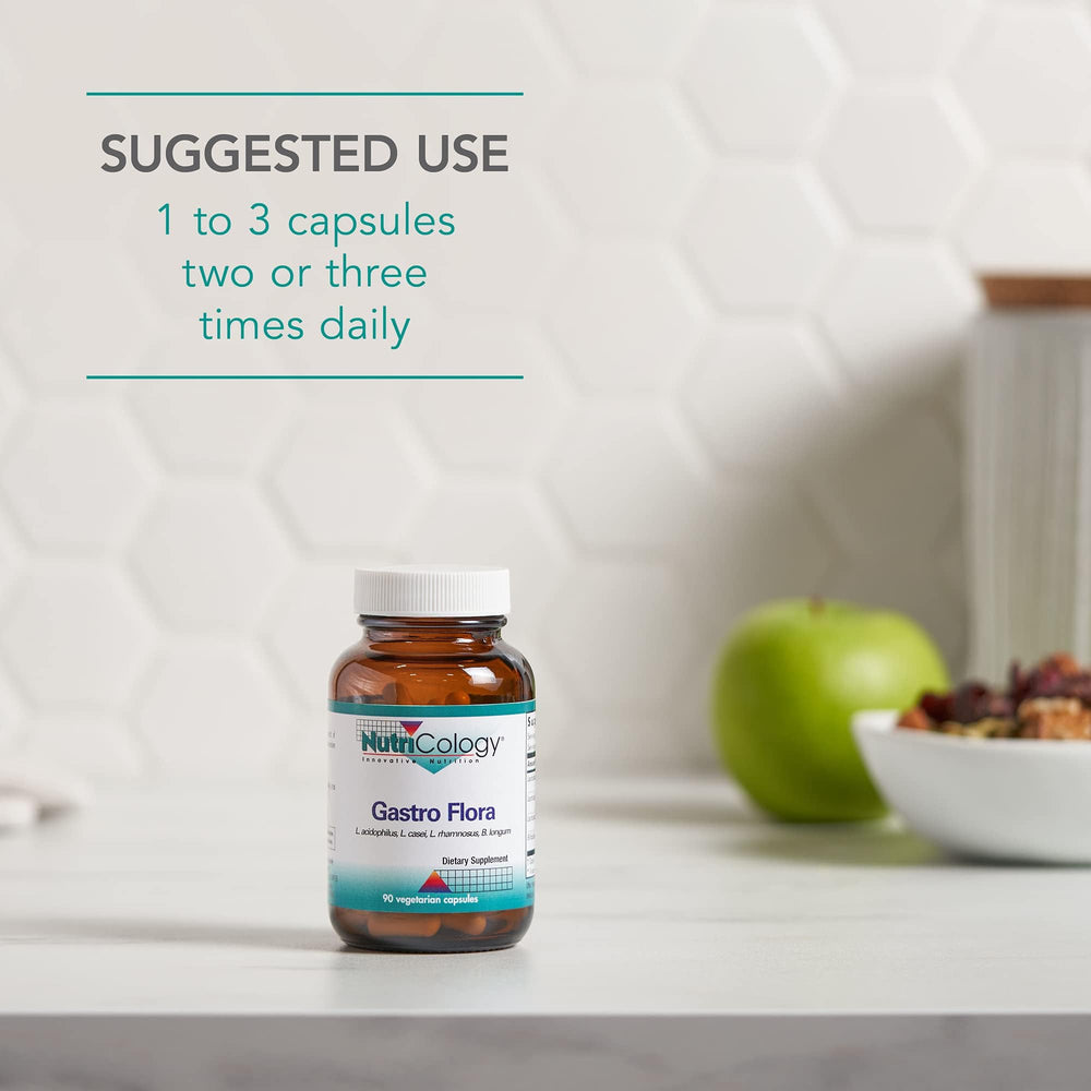 Digestive health benefits graphic for Nutricology Gastro Flora