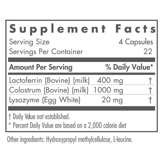 Close-up of Lactoferrin with Colostrum capsules