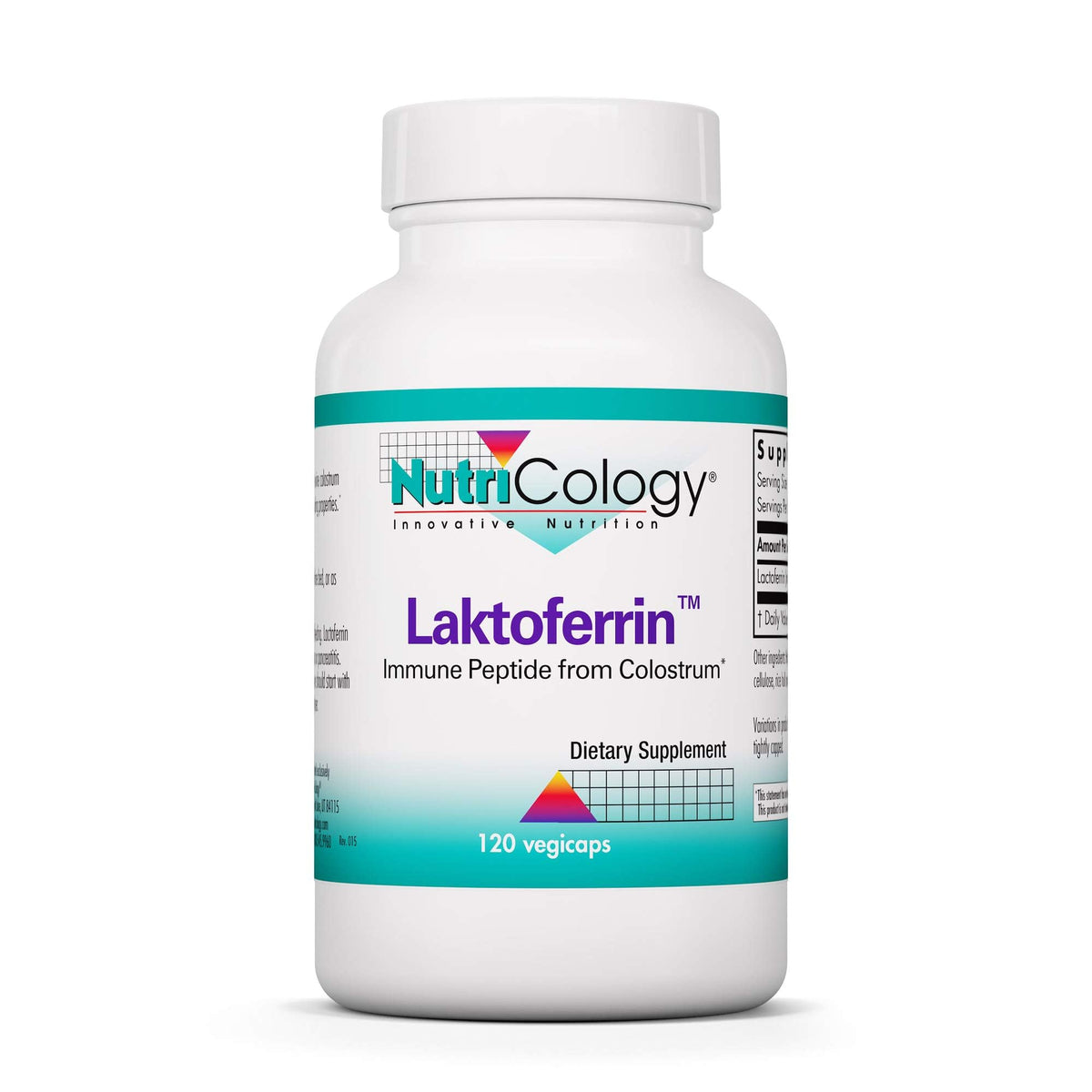 Nutricology Laktoferrin 350 mg bottle on white background