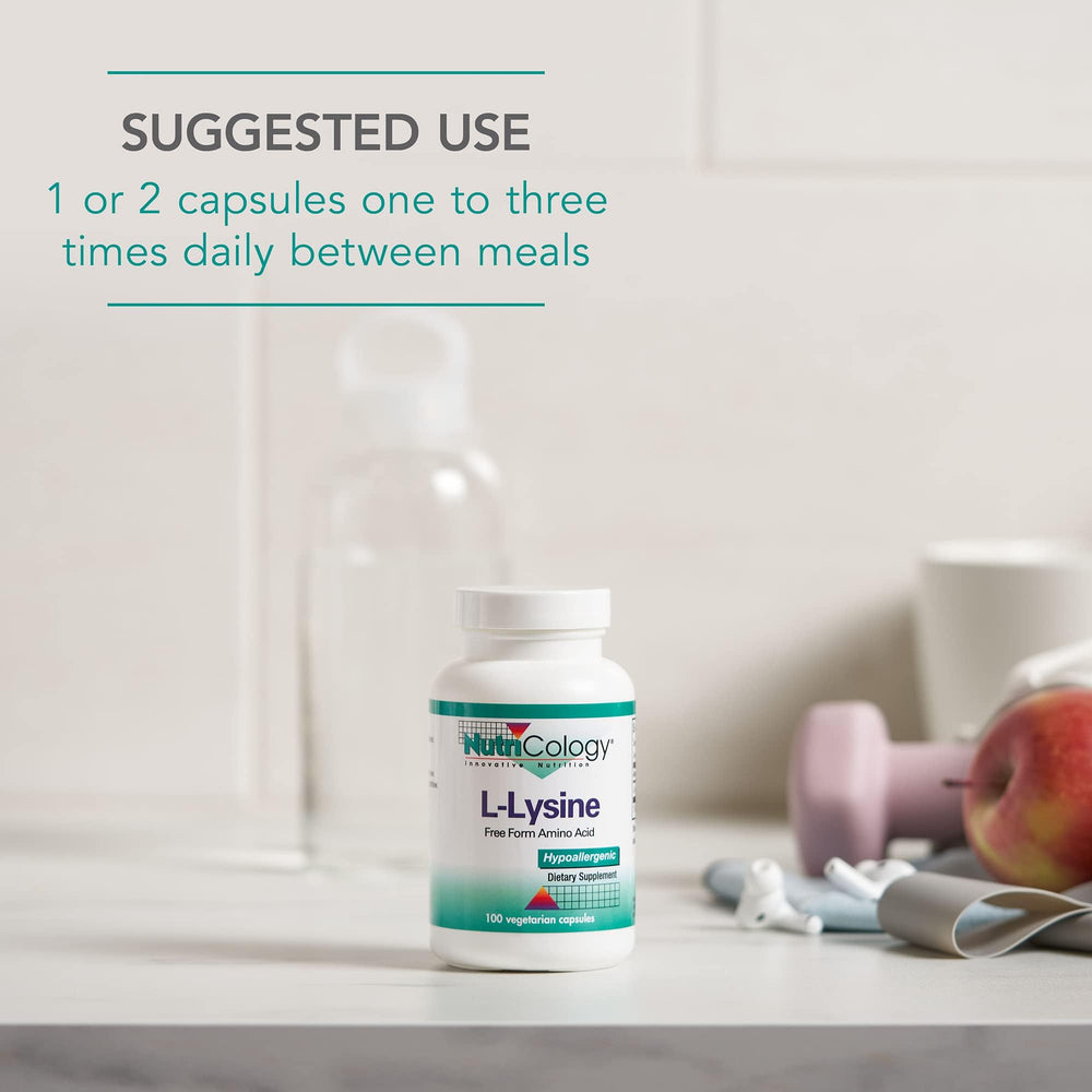 Product shot of Nutricology L-Lysine 500mg capsules 100 count