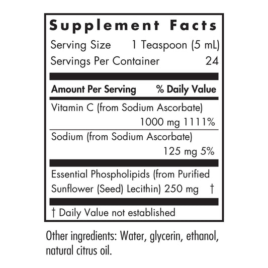 Front view of Nutricology Micro Liposomal C 1000mg bottle with liquid vitamin C