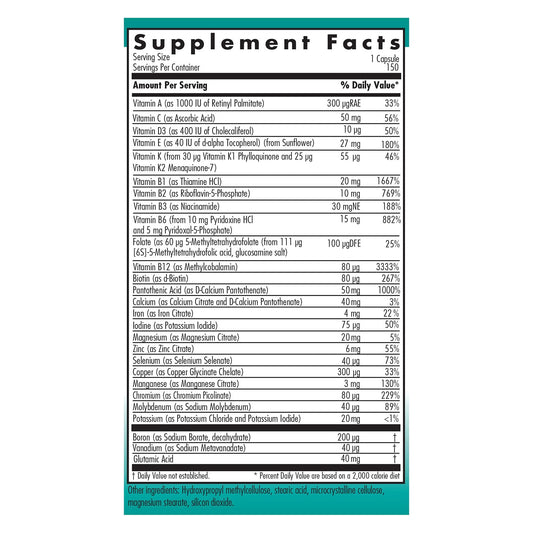 Back view of Nutricology Multi-Vi-Min bottle with supplement facts