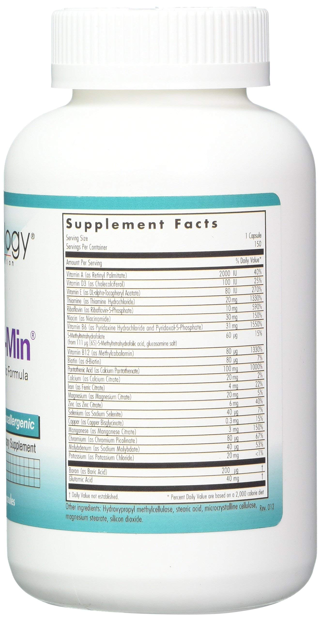 Ingredients included in Nutricology Multi-Vi-Min multivitamin