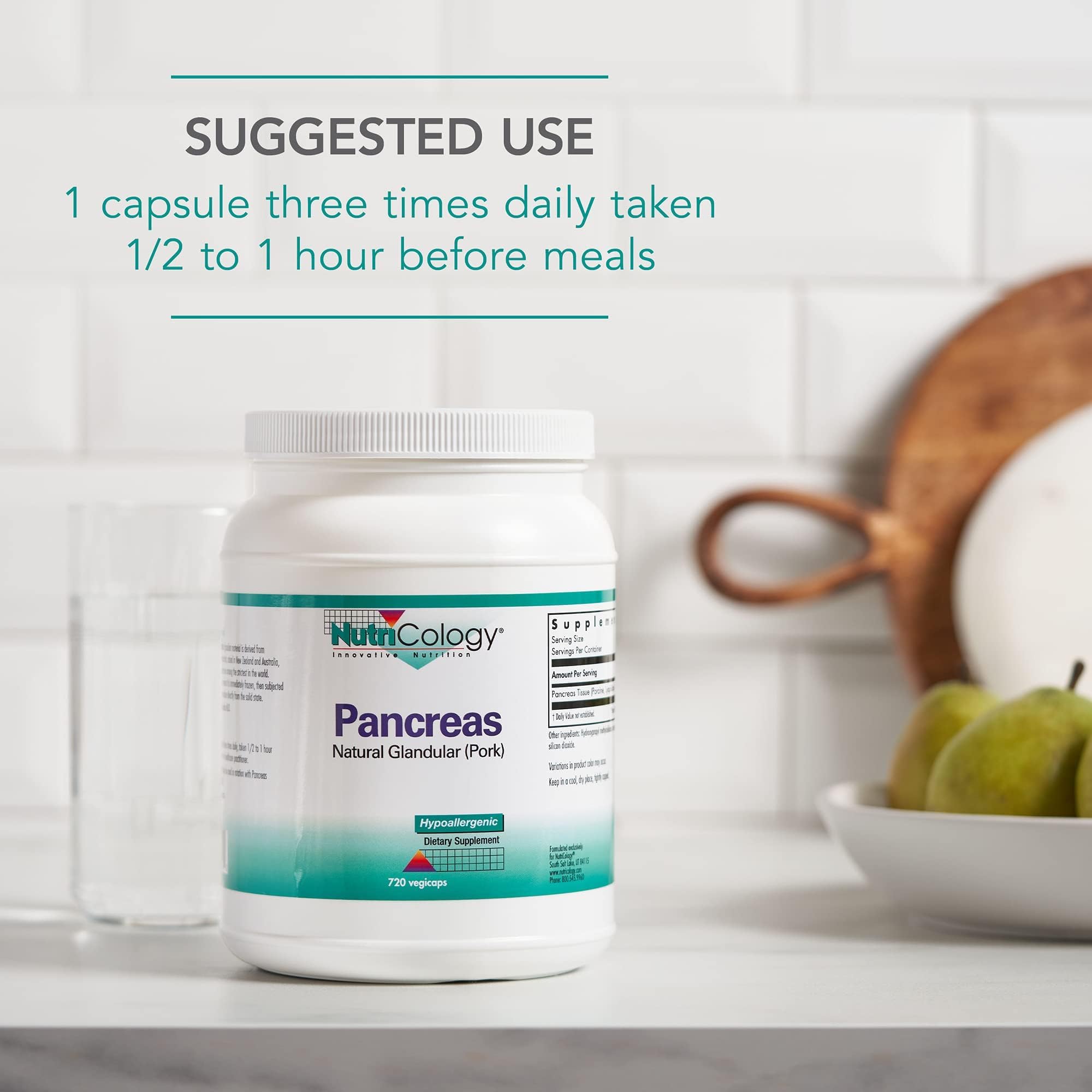 Nutrition facts panel of Nutricology pancreas supplement