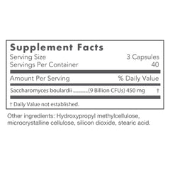Close-up of Saccharomyces boulardii GI probiotic label