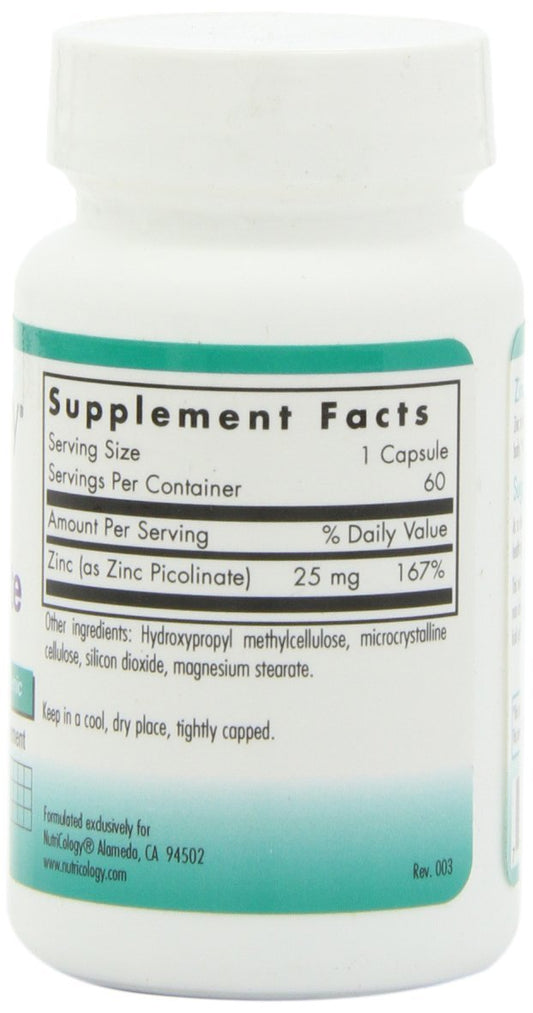 Nutricology Zinc Picolinate bottle back label