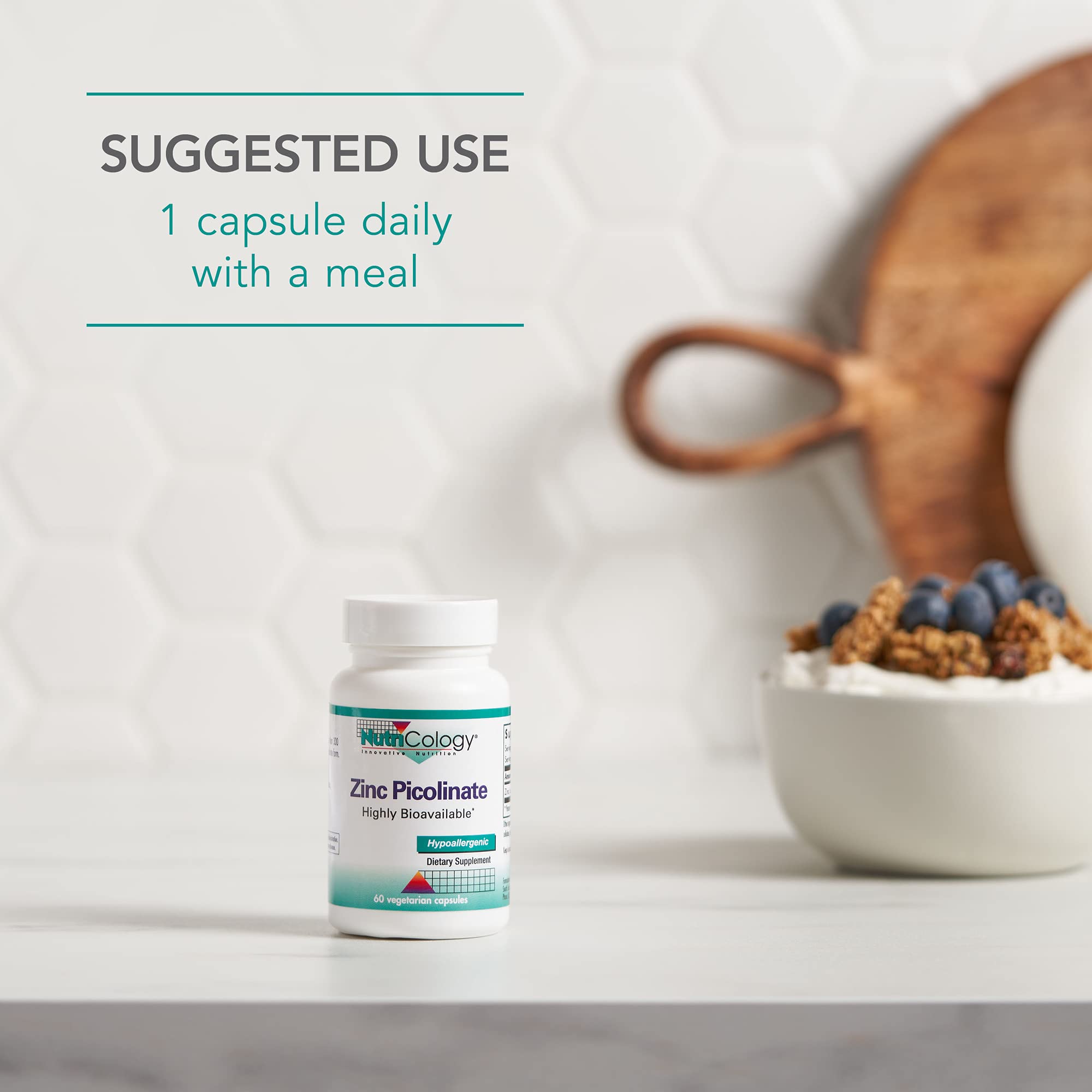 Hypoallergenic, vegetarian zinc supplement bottle