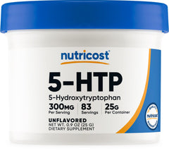 Nutricost 5-HTP Powder bottle showing 25 g per bottle