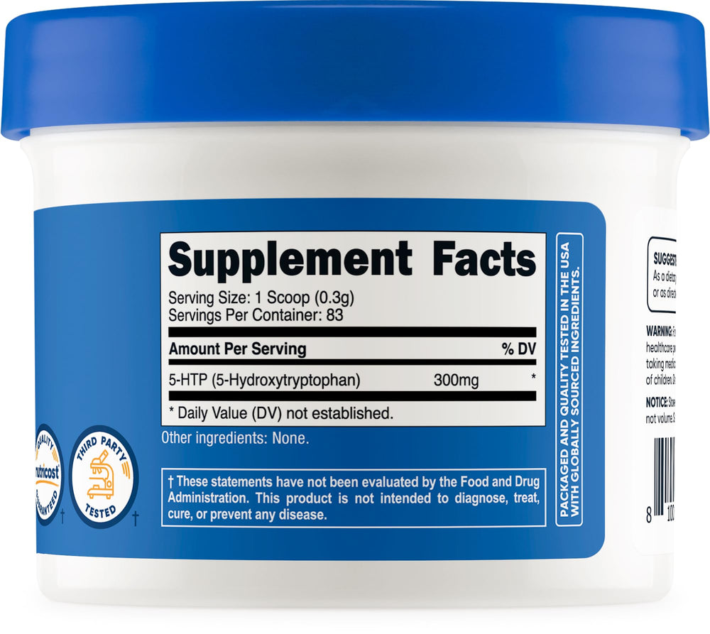 Independent lab testing certificate for Nutricost 5-HTP Powder