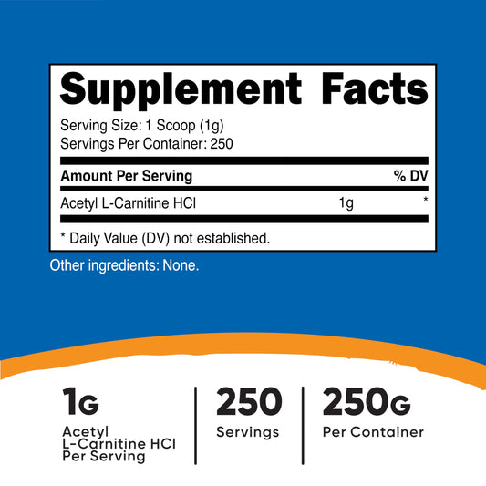 Scoop included showing 1 g per serving of ALCAR powder