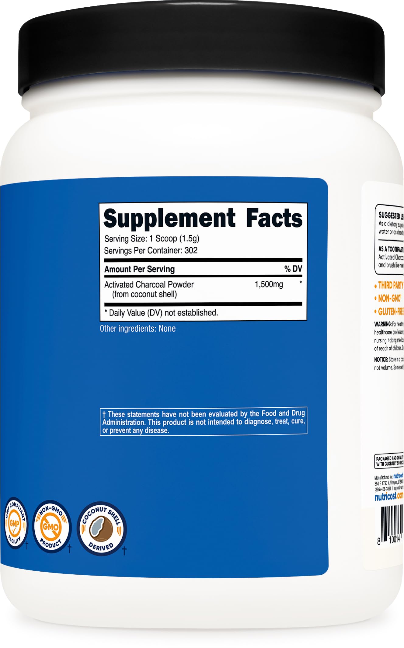 Charcoal powder for facemask and odor control applications