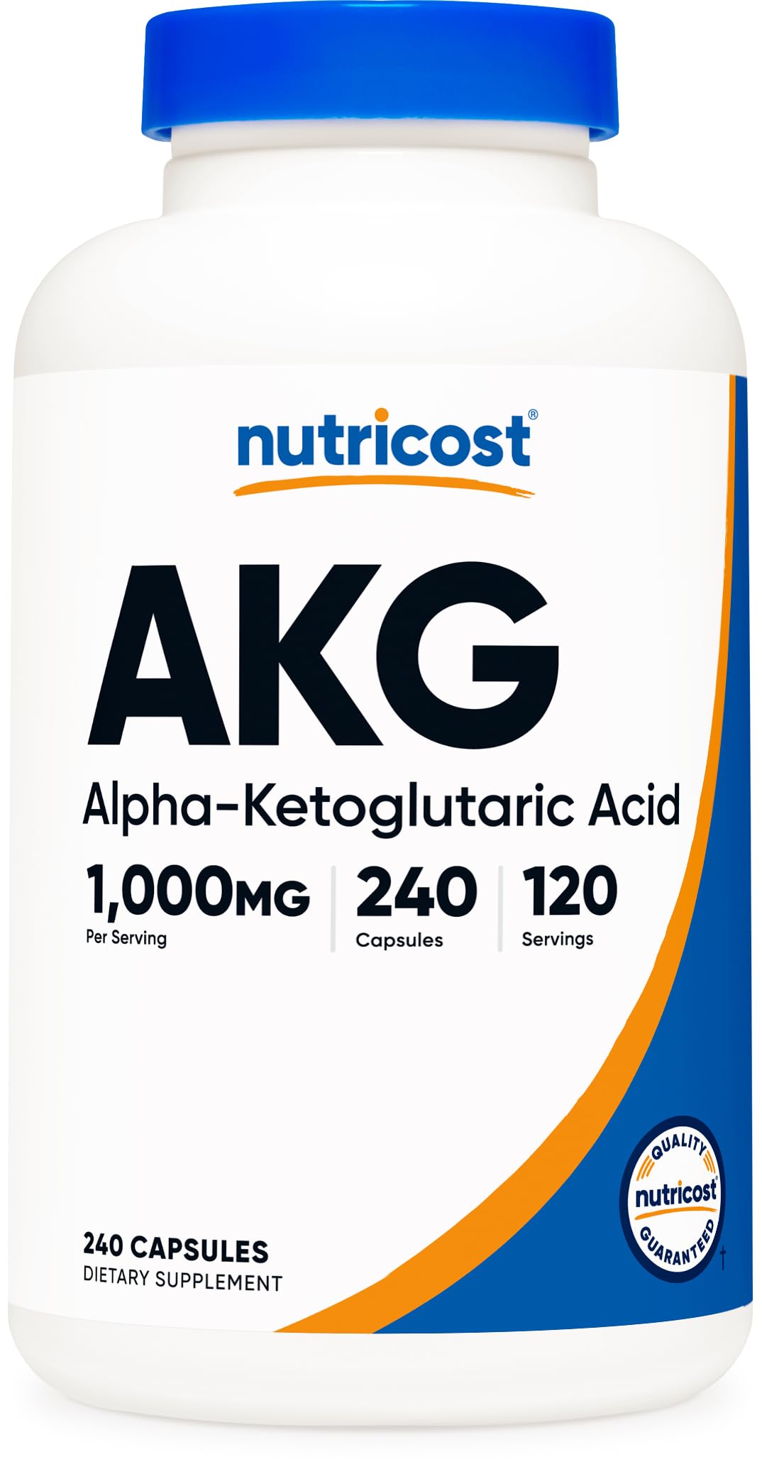 Nutricost AKG bottle showing 1,000 mg per serving on the label