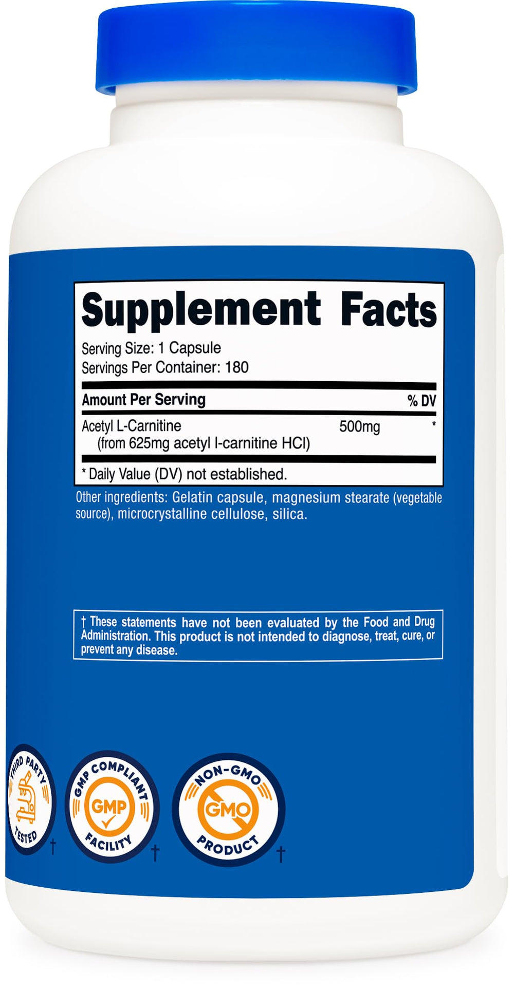 NSF certified GMP facility and ISO third-party testing label for Nutricost ALCAR