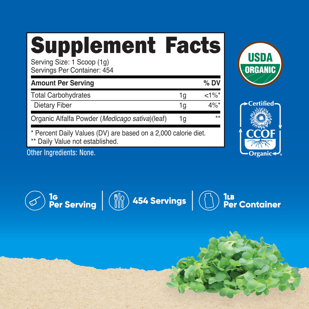 Serving scoop included with Nutricost Organic Alfalfa Powder