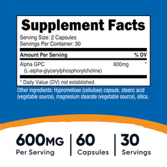Nutricost Alpha GPC 600mg bottle with label