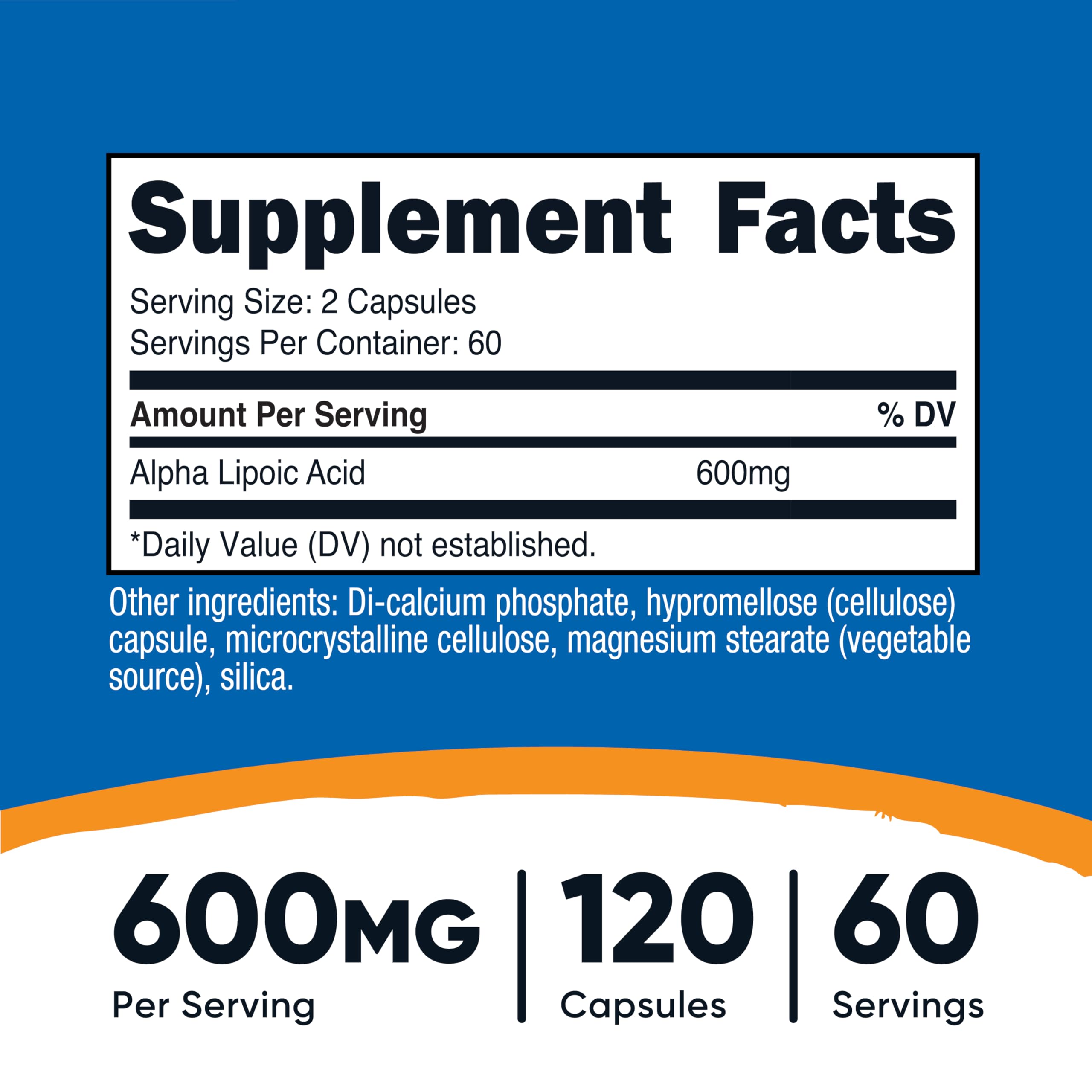 Back label of Nutricost Alpha Lipoic Acid 600mg bottle