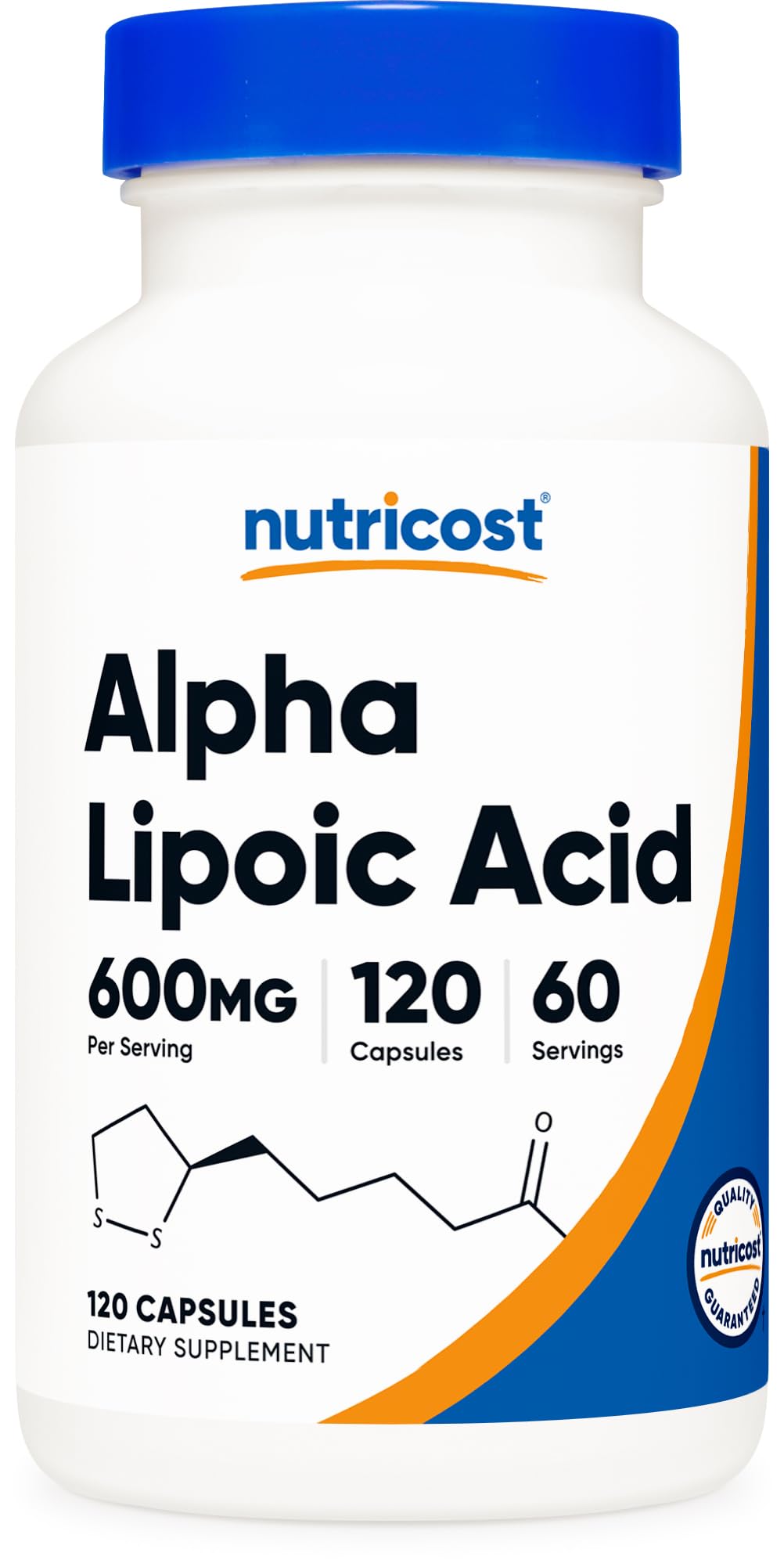 Front view of Nutricost Alpha Lipoic Acid 600mg bottle