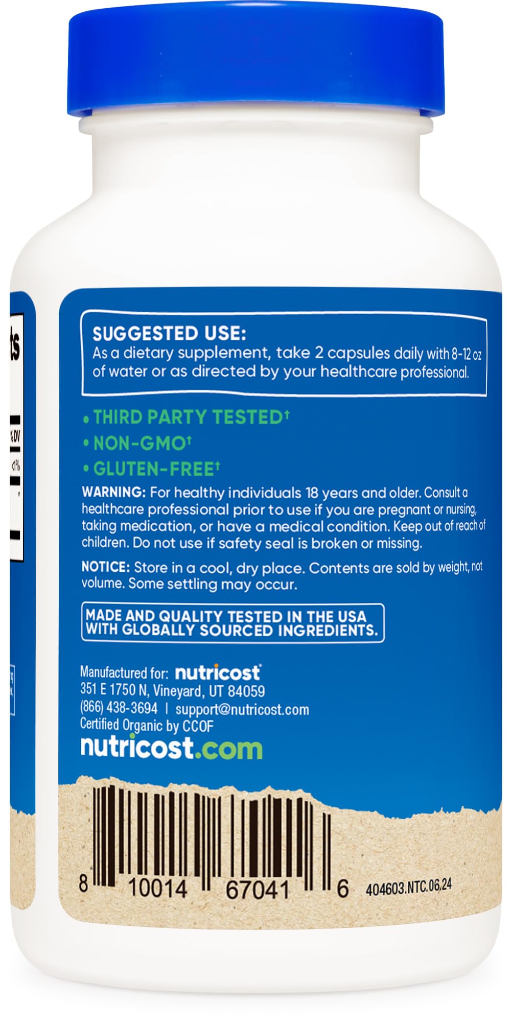 Product label showing Gluten Free, Soy Free, Non-GMO and Vegetarian