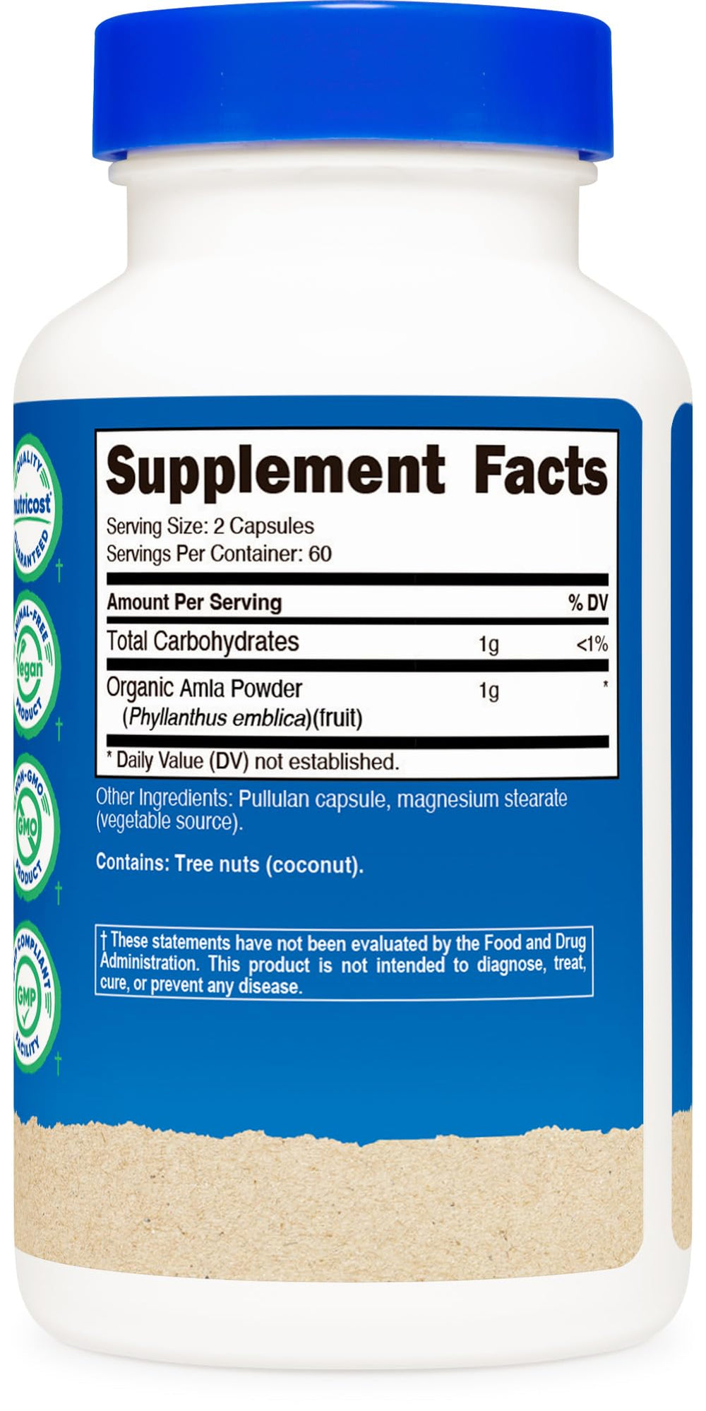 GMP-compliant, FDA-registered facility information on Nutricost packaging