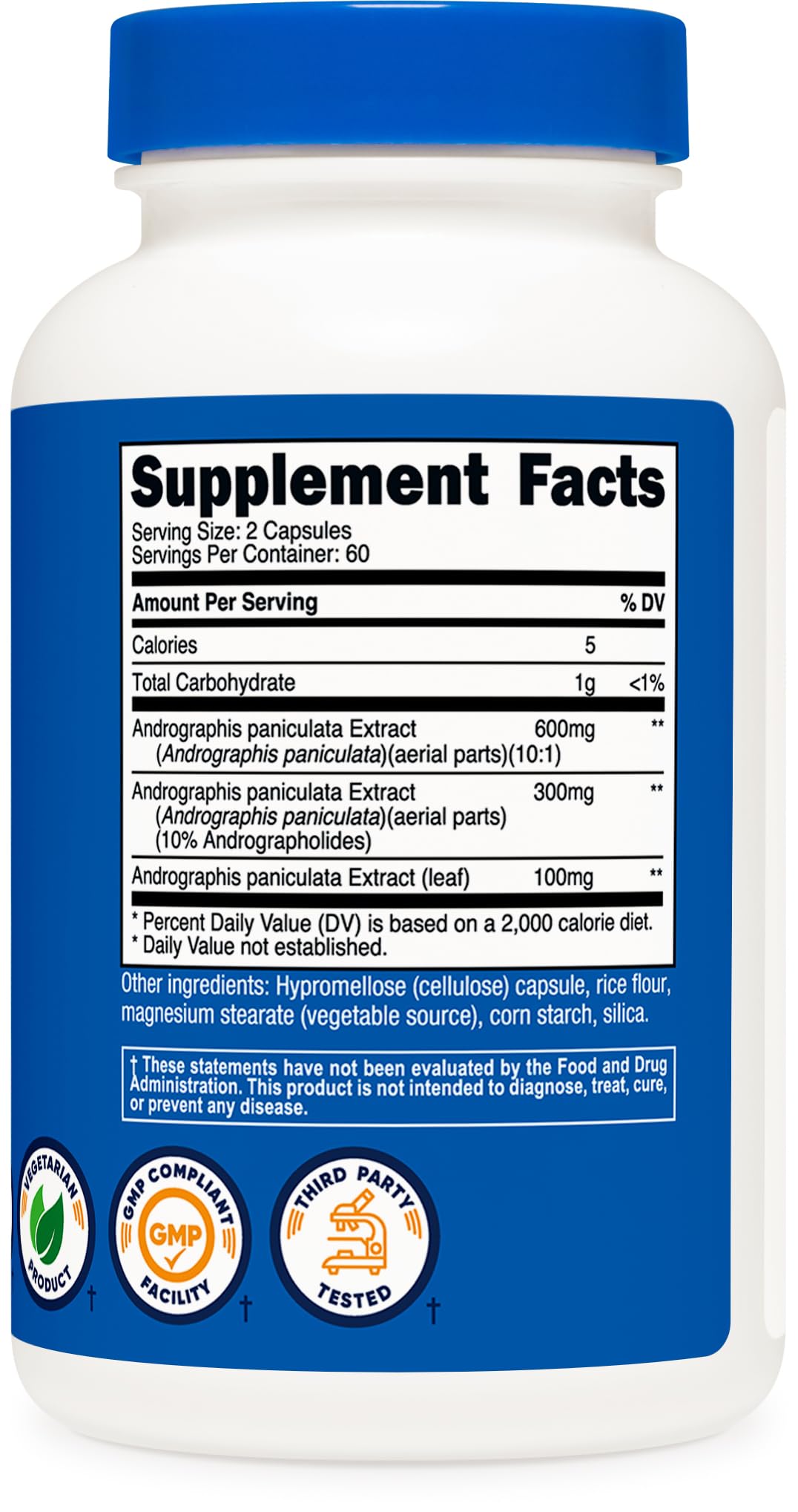 Quality assurance seals on Nutricost Andrographis Extract bottle (NSF GMP ISO)