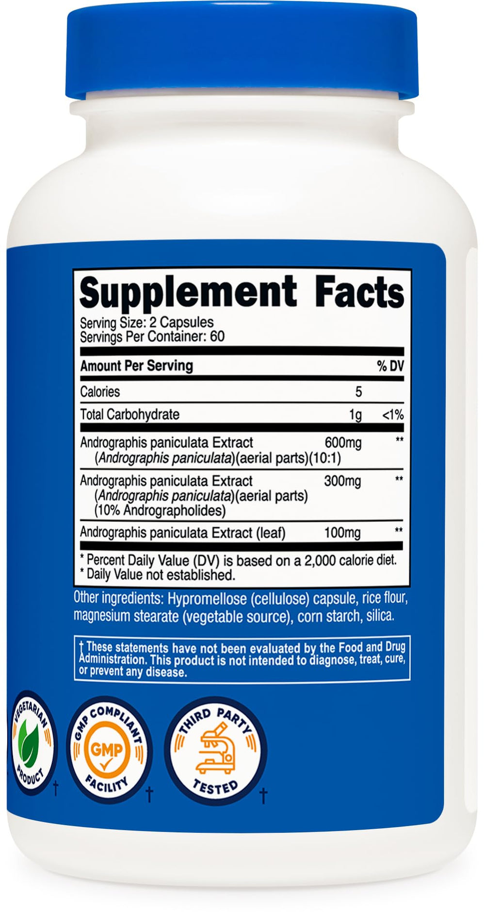 Quality assurance seals on Nutricost Andrographis Extract bottle (NSF GMP ISO)