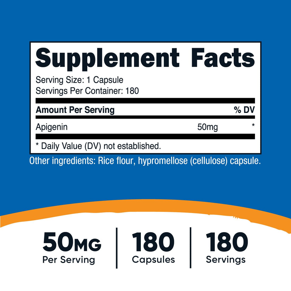 Close-up of Nutricost Apigenin 50mg capsules