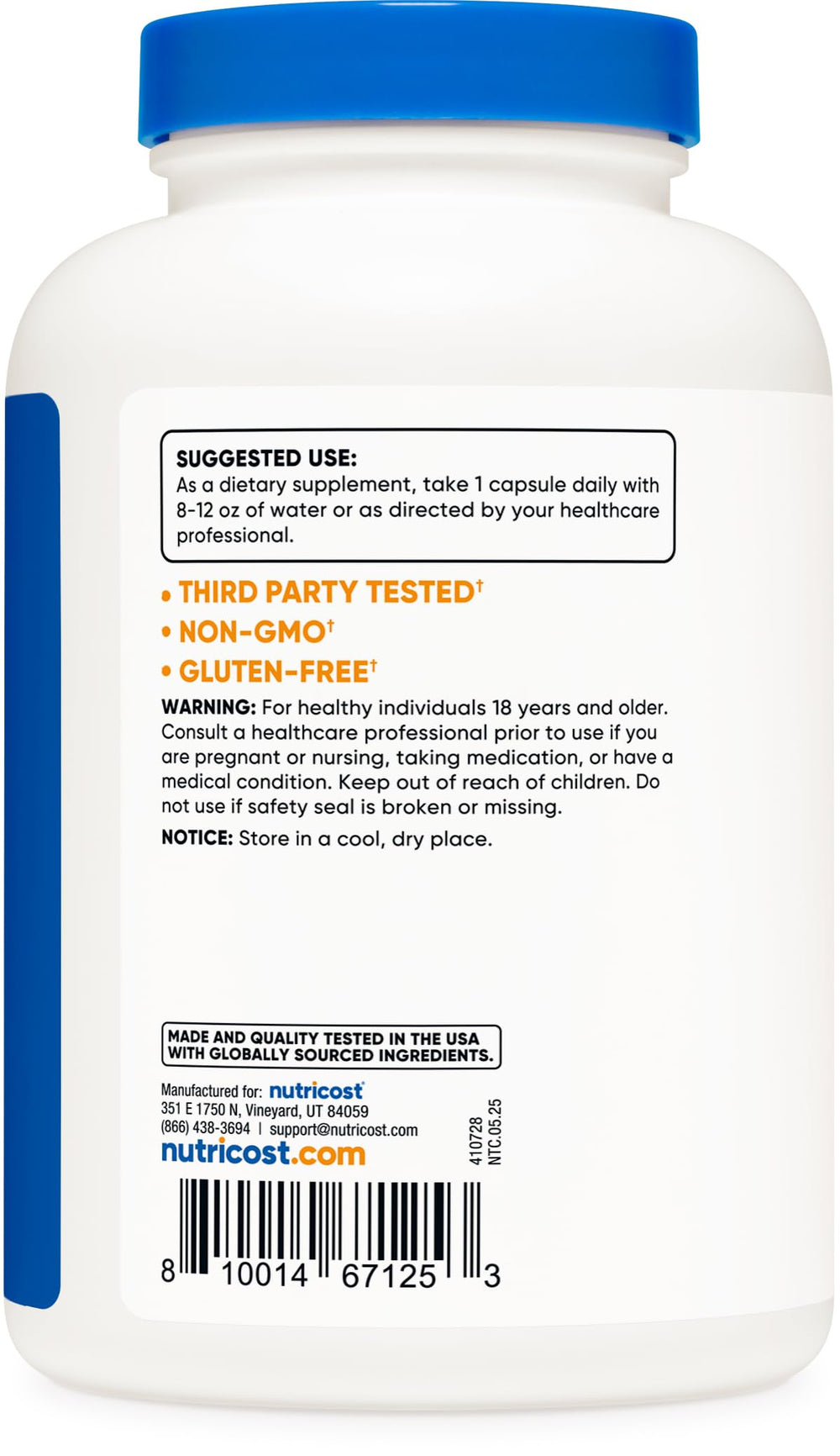 Close-up of Nutricost L-Arginine L-Citrulline capsules
