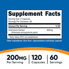 A bottle of Nutricost Artemisinin 200mg capsules with label
