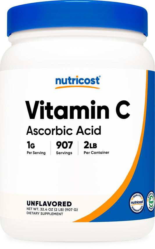 2 lb Nutricost Ascorbic Acid Powder container with white lid