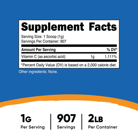 2 lb Nutricost Vitamin C powder container with lid color may vary