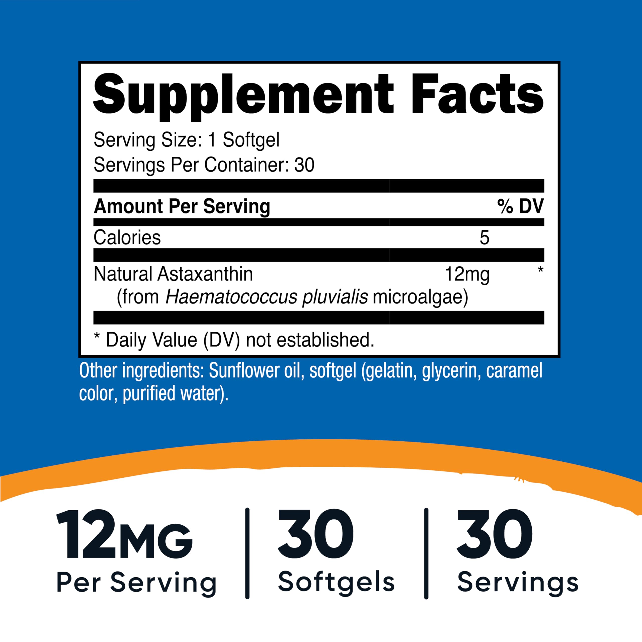 Nutricost Astaxanthin 12mg 30 softgels bottle with label