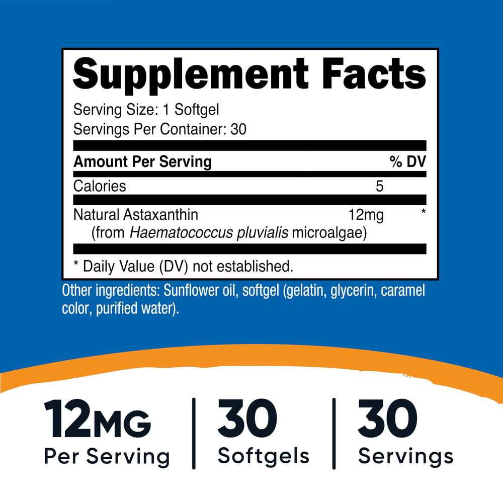 Nutricost Astaxanthin 12mg 30 softgels bottle with label