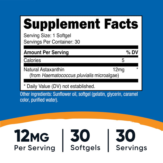 Nutricost Astaxanthin 12mg 30 softgels bottle with label