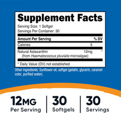 Nutricost Astaxanthin 12mg 30 softgels bottle with label