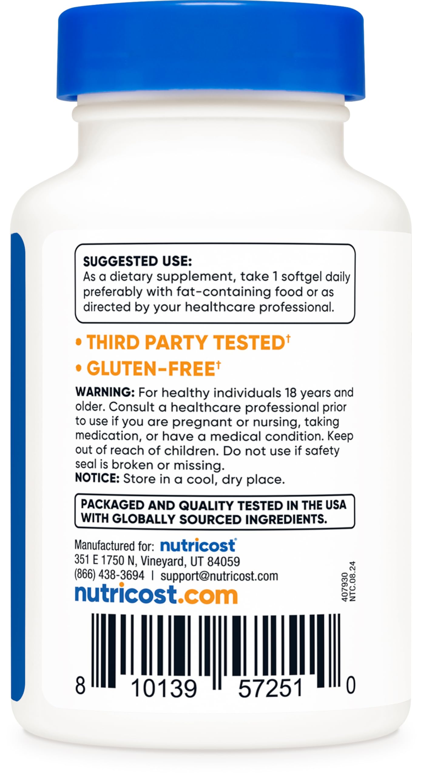 Nutricost Astaxanthin 12mg 30 softgels ingredients panel