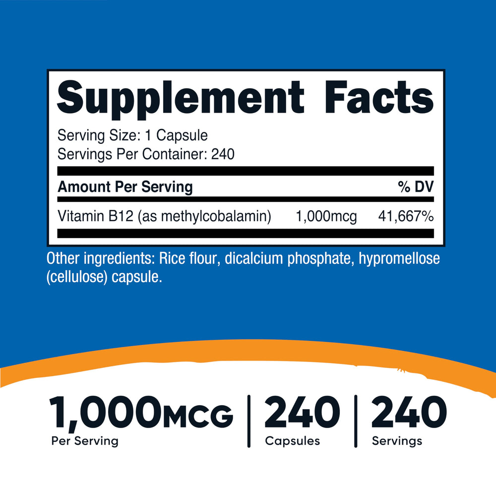 Close-up of Nutricost B12 1000mcg capsules