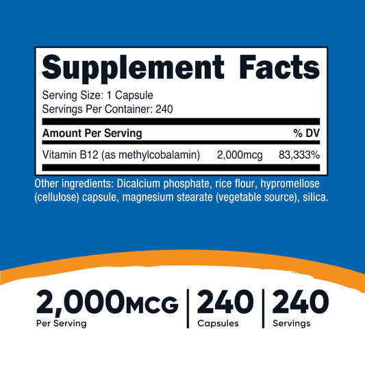 Bottle of Nutricost Vitamin B12 2000mcg methylcobalamin