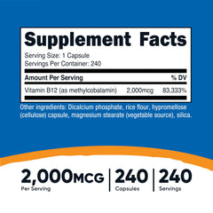 Bottle of Nutricost Vitamin B12 2000mcg methylcobalamin