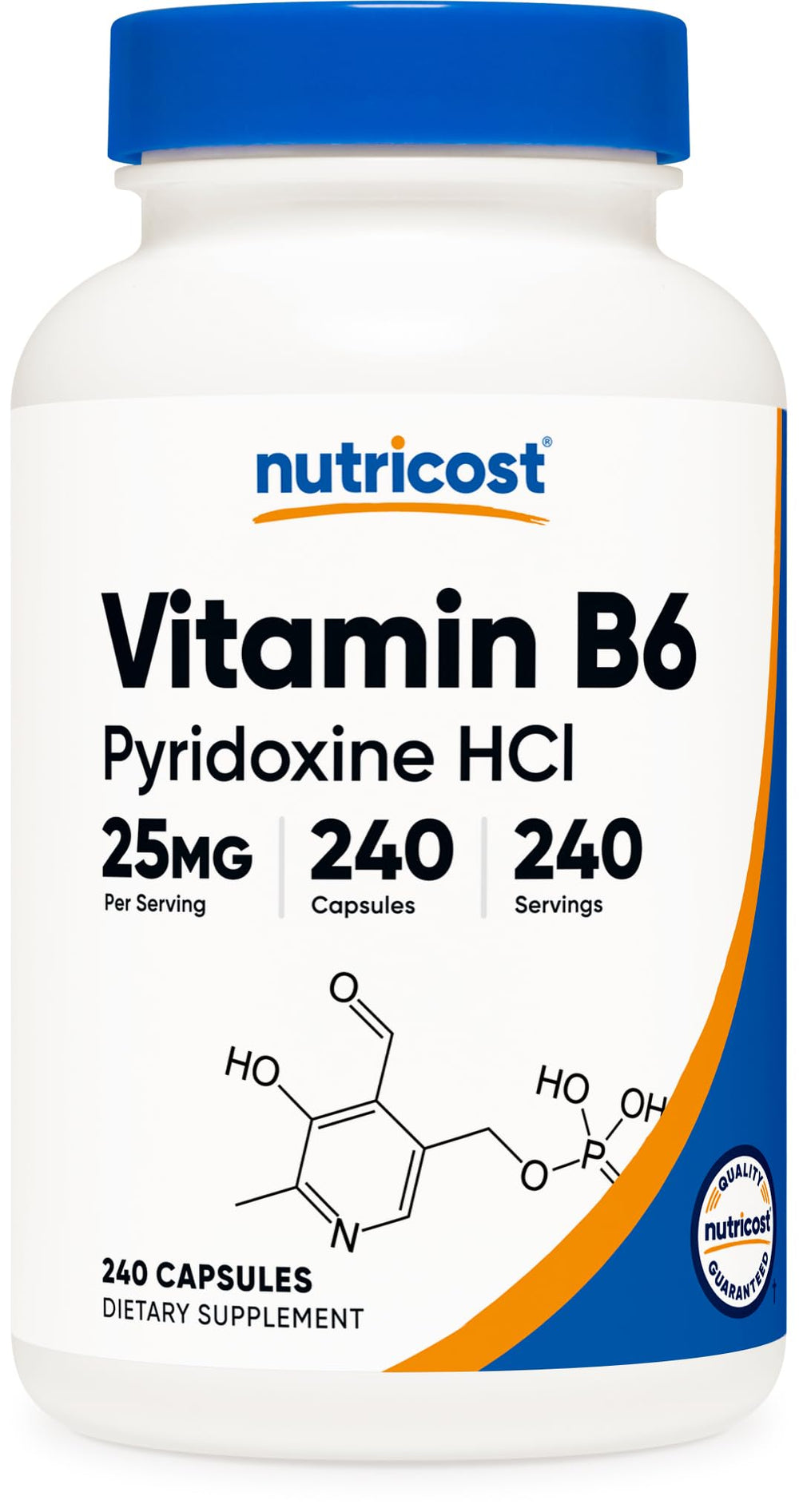 Nutricost Vitamin B6 25mg Pyridoxine HCl bottle with 240 capsules