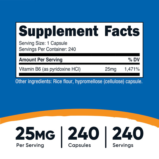 Close-up of Nutricost B6 capsules