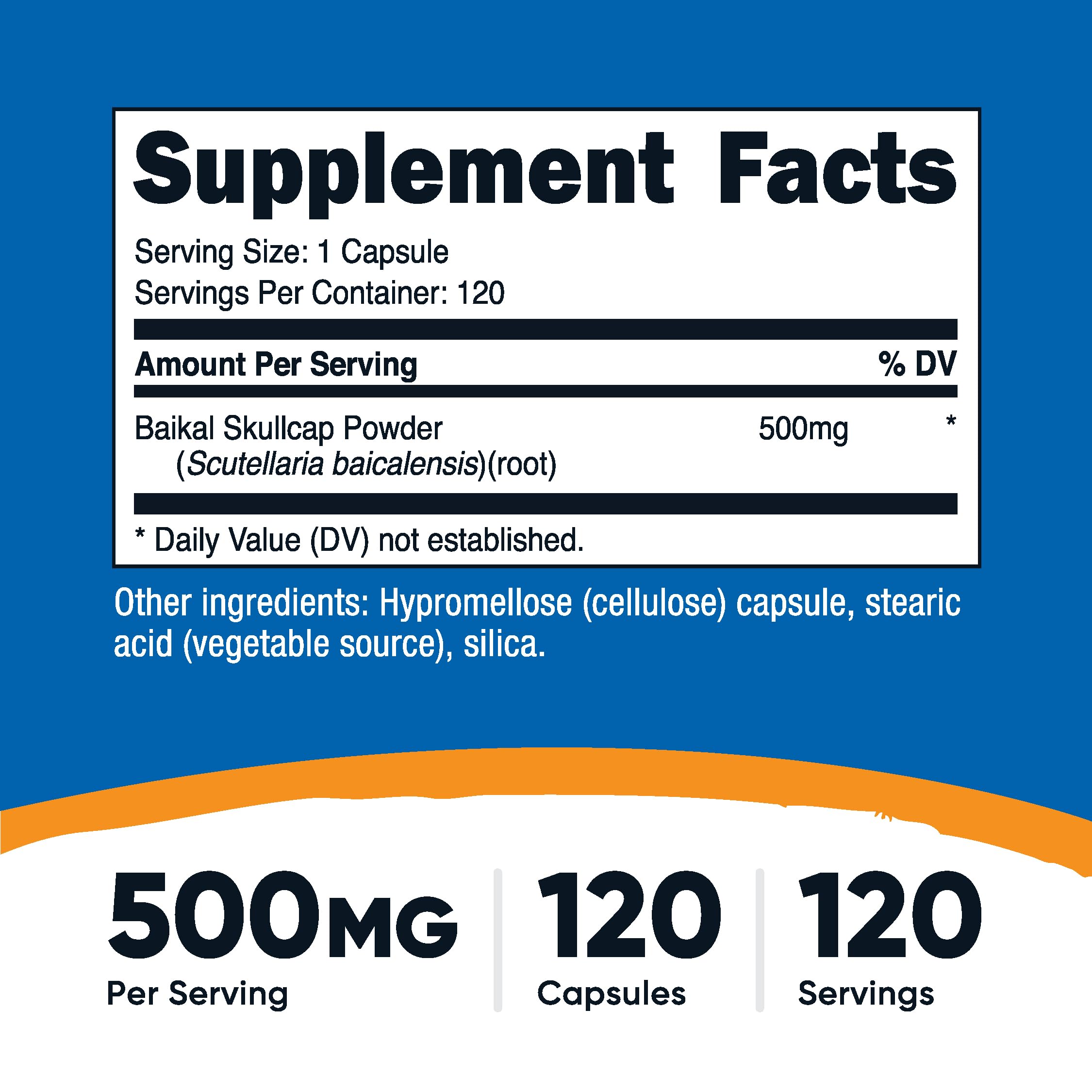 Baikal Skullcap 500mg Ingredient Label
