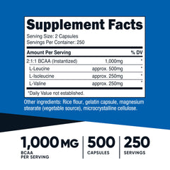 Close-up of BCAA 2:1:1 ratio on label