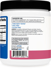 Gluten-free and vegetarian labels on BCAA powder packaging