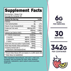 Close-up of Nutricost BCAA for Women Strawberry Lemonade serving scoop