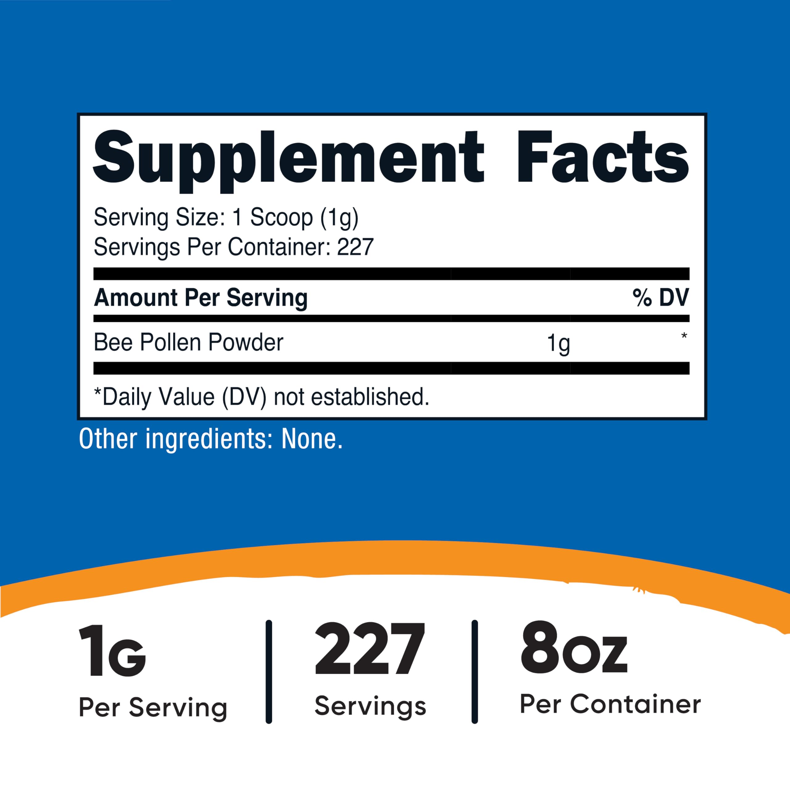 Nutricost Bee Pollen Powder 8 oz back label with ingredients
