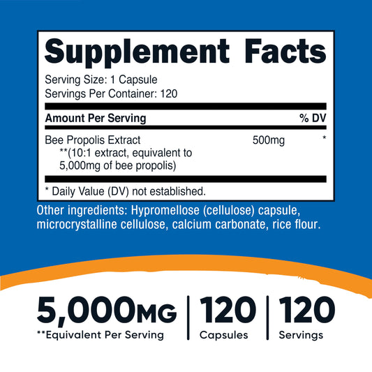 Close-up of Nutricost Bee Propolis 10:1 Extract bottle label
