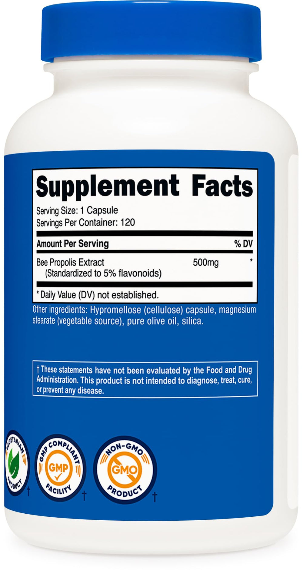 Third-party testing certification and bottle of Nutricost Bee Propolis