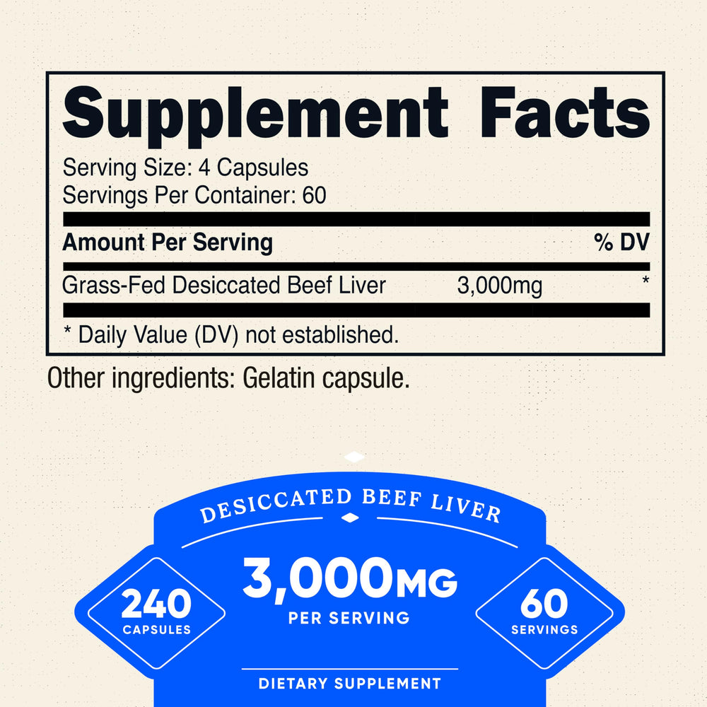 Front view of Nutricost beef liver capsules bottle