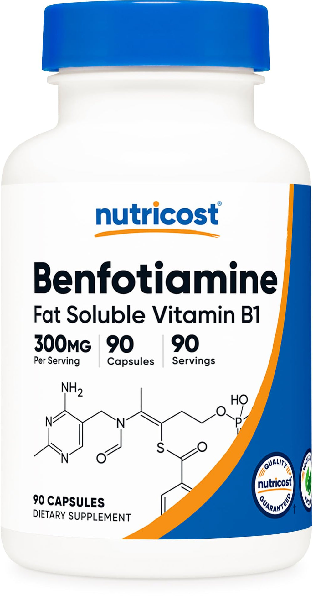 Front view of Nutricost Benfotiamine 300mg bottle