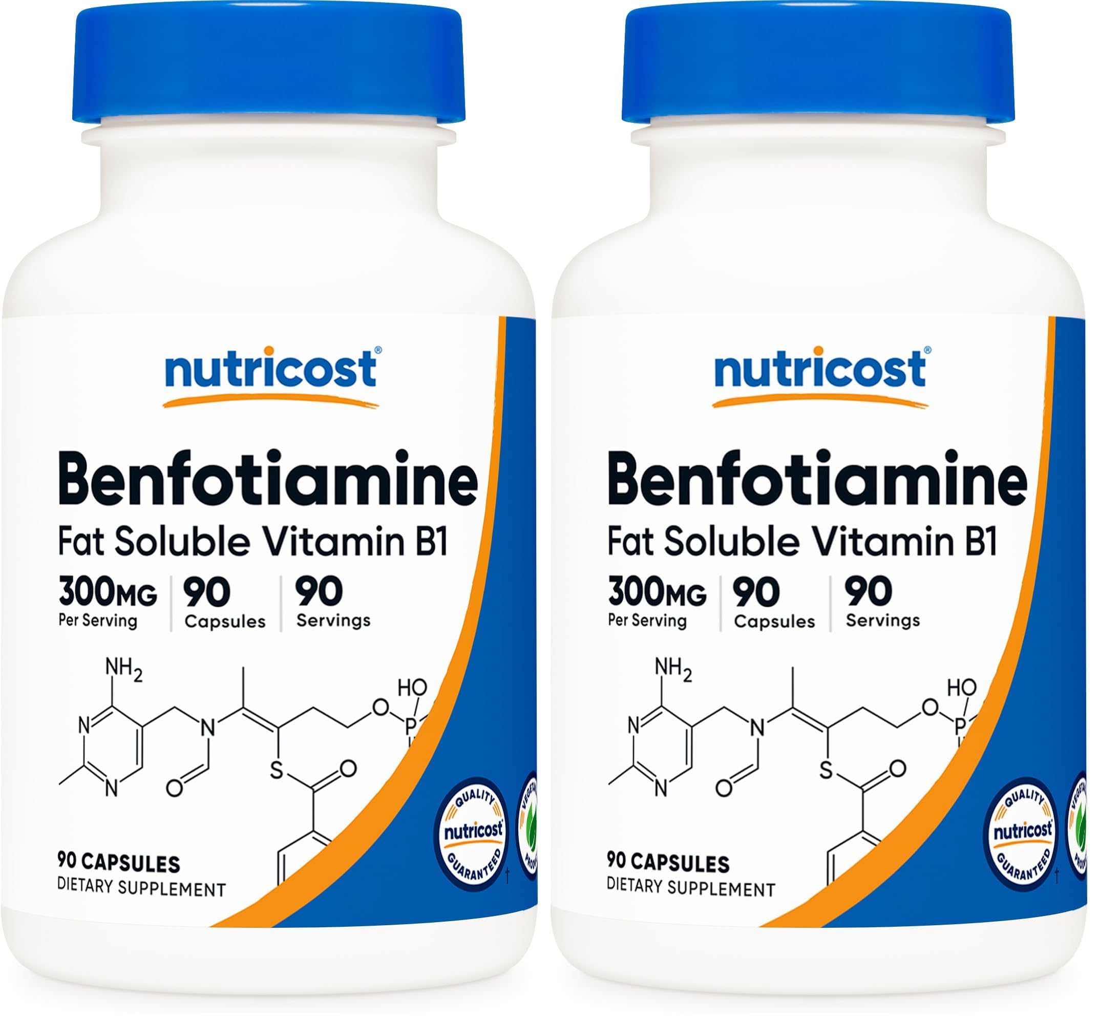 Nutricost Benfotiamine 300mg bottle – pack of 2, 90 capsules per bottle